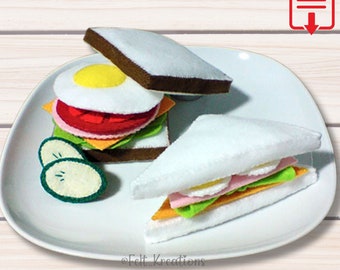 Felt Sandwich and Pita Pouch Pattern Set - Bread Ham Cheese Egg Tomato Felt Food Patterns Tutorials PDF Sewing Patterns (Instant Download)