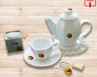 Felt Tea Set Patterns and Tutorials - Tea Pot Cup Saucer Tin Tea Bag Role Playing Toy for Kids PDF Ebook Sewing Patterns (Instant Download)