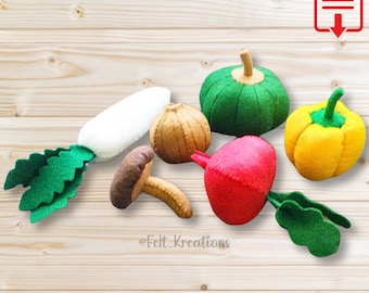 Felt Vegetables Pattern Set II Radish Pumpkin Sweet Pepper Mushroom Onion Felt Food Pattern PDF Ebook Felt Sewing Pattern (Instant Download)