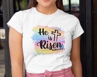 Er ist auferstanden Ostern T-shirt Christian Shirts Bibel Vers Shirt Christian Religiöses Geschenk Jesus Shirt Christian Bekleidung T Shirt Geschenk für sie