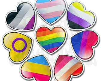 LGBTQ+ Pride Heart Stickers (2 Sizes)
