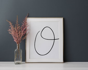 Letter O - 8 x 10 print - chic wall art printable - instant download - minimal - millennial - calligraphy - poster - black white - alphabet