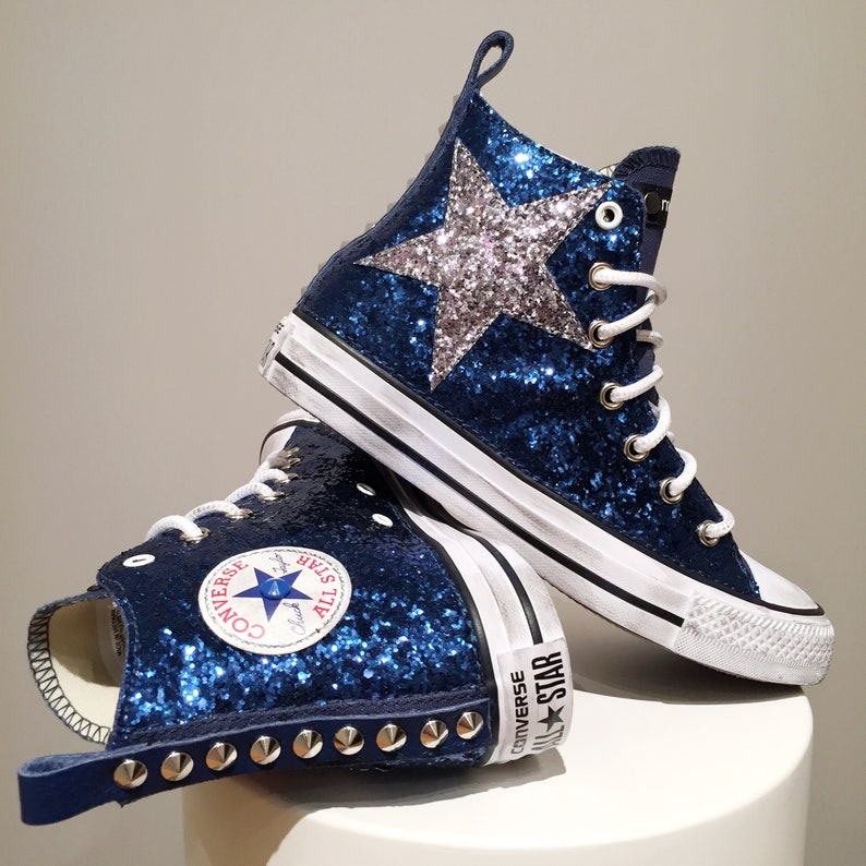 blue and silver glitter converse