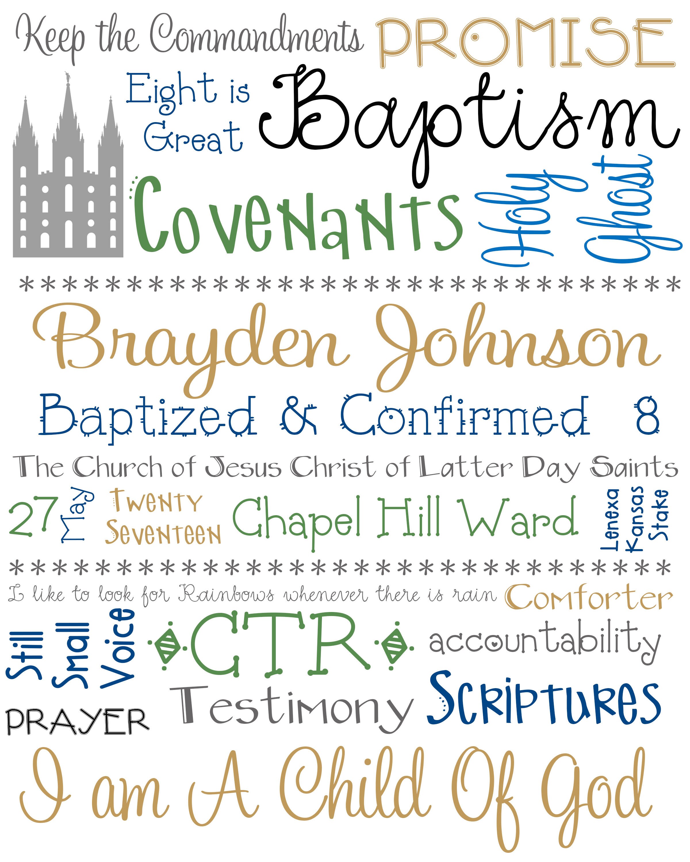 Personalized Baptism Subway Art Digital Print 8x10 You Pick the Colors ...