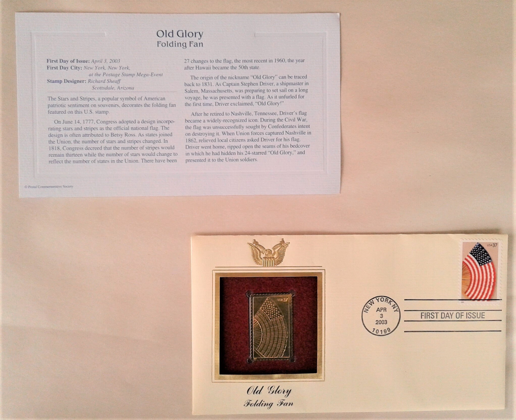 Old Glory First Day Issue Golden Replica Stamps, 5 Piece Set