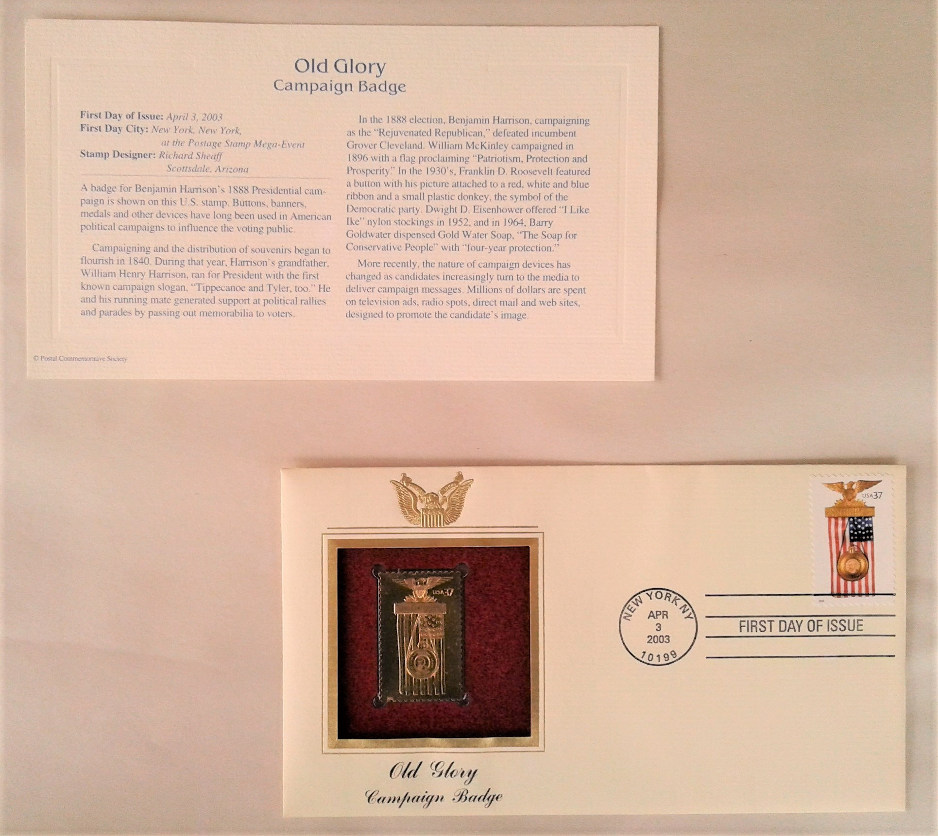 Old Glory First Day Issue Golden Replica Stamps, 5 Piece Set