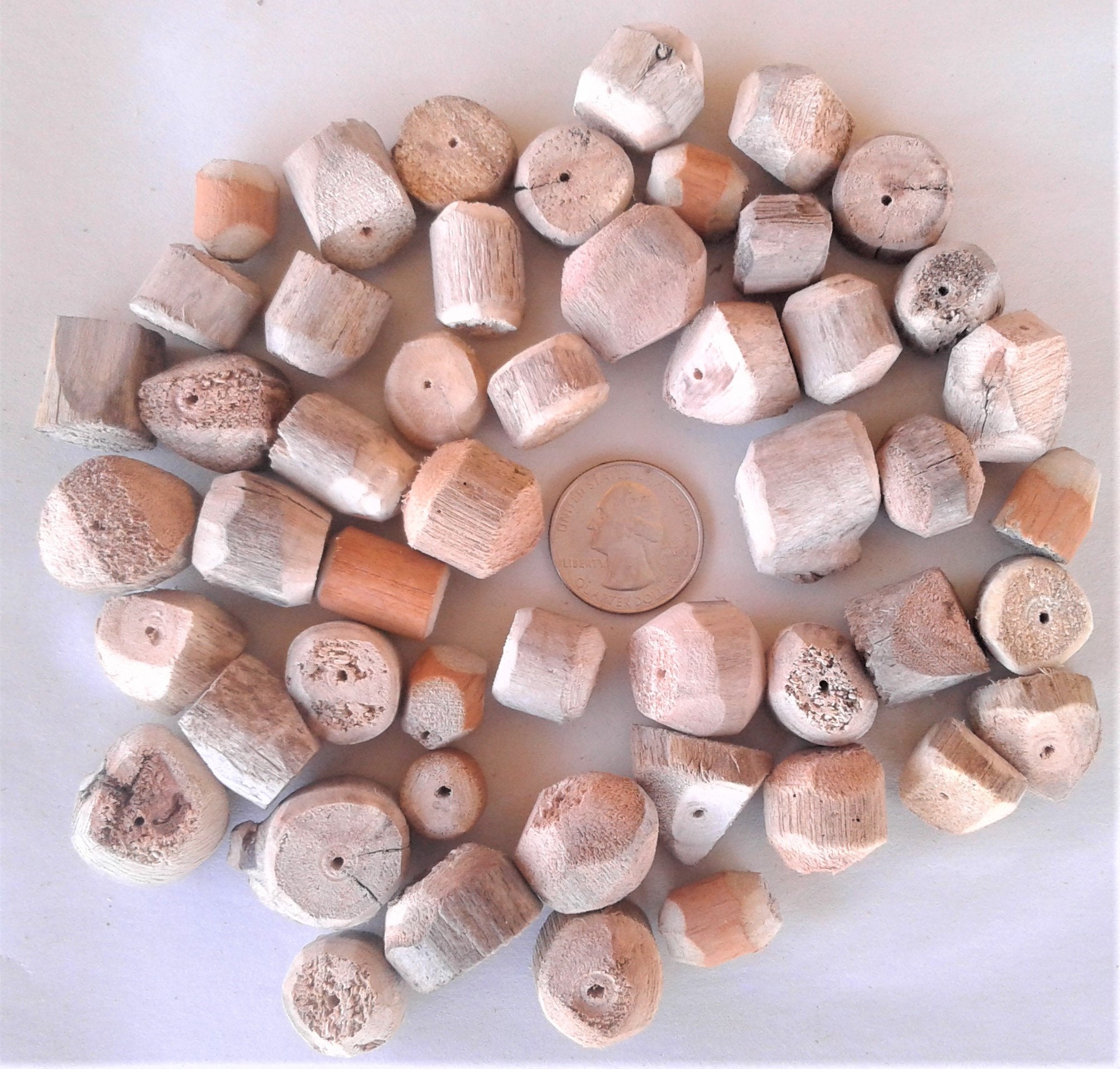 Driftwood Beads, 50 Handcrafted Pieces, FREE US Shipping