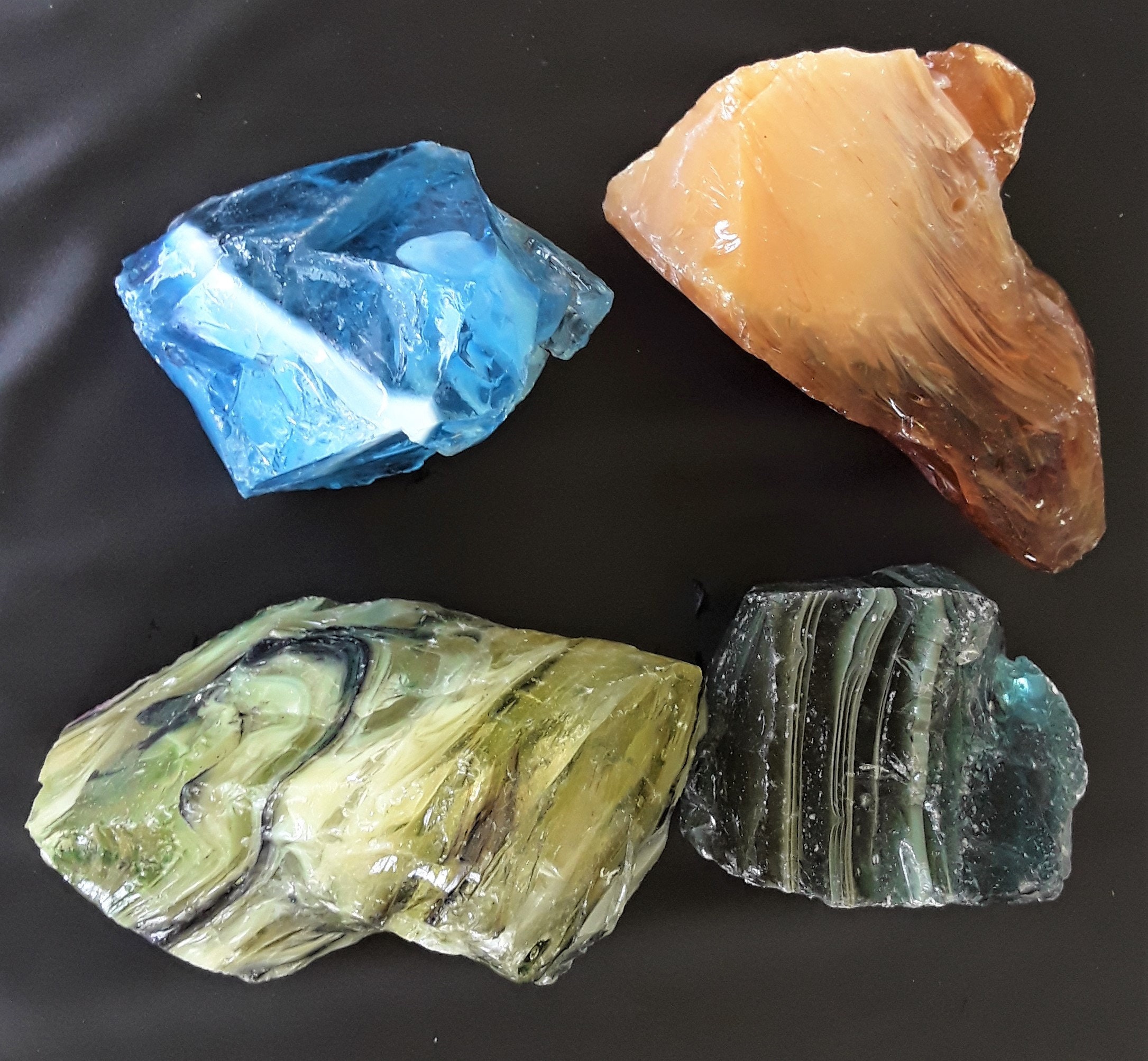 4 Slag Glass Pieces, Perfect For Suncatchers FREE US SHIPPING