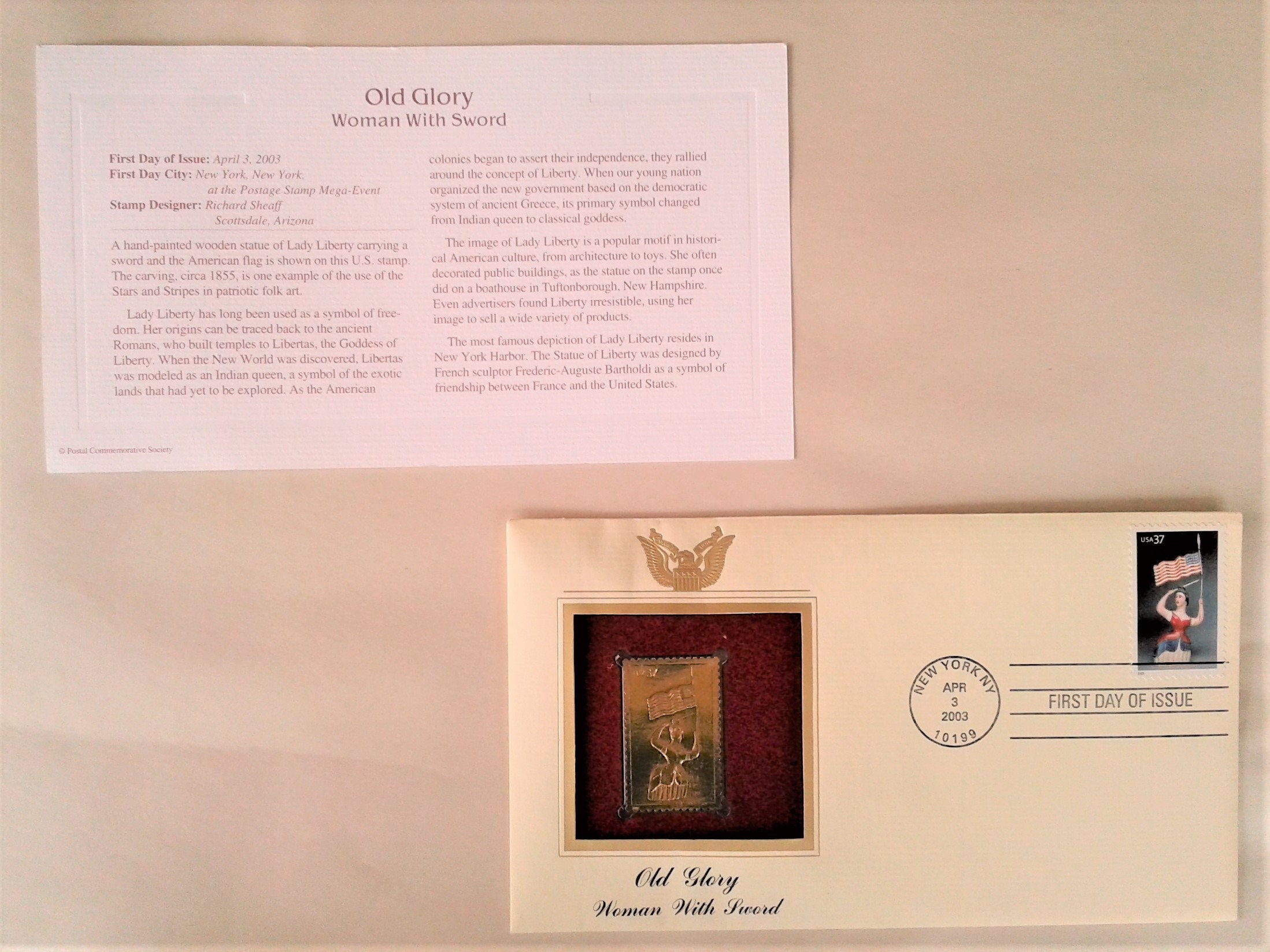 Old Glory First Day Issue Golden Replica Stamps, 5 Piece Set