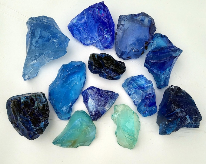 Blue Slag Glass Set, 12 Pieces, Over 5-1/2 Pounds - Free US Shipping