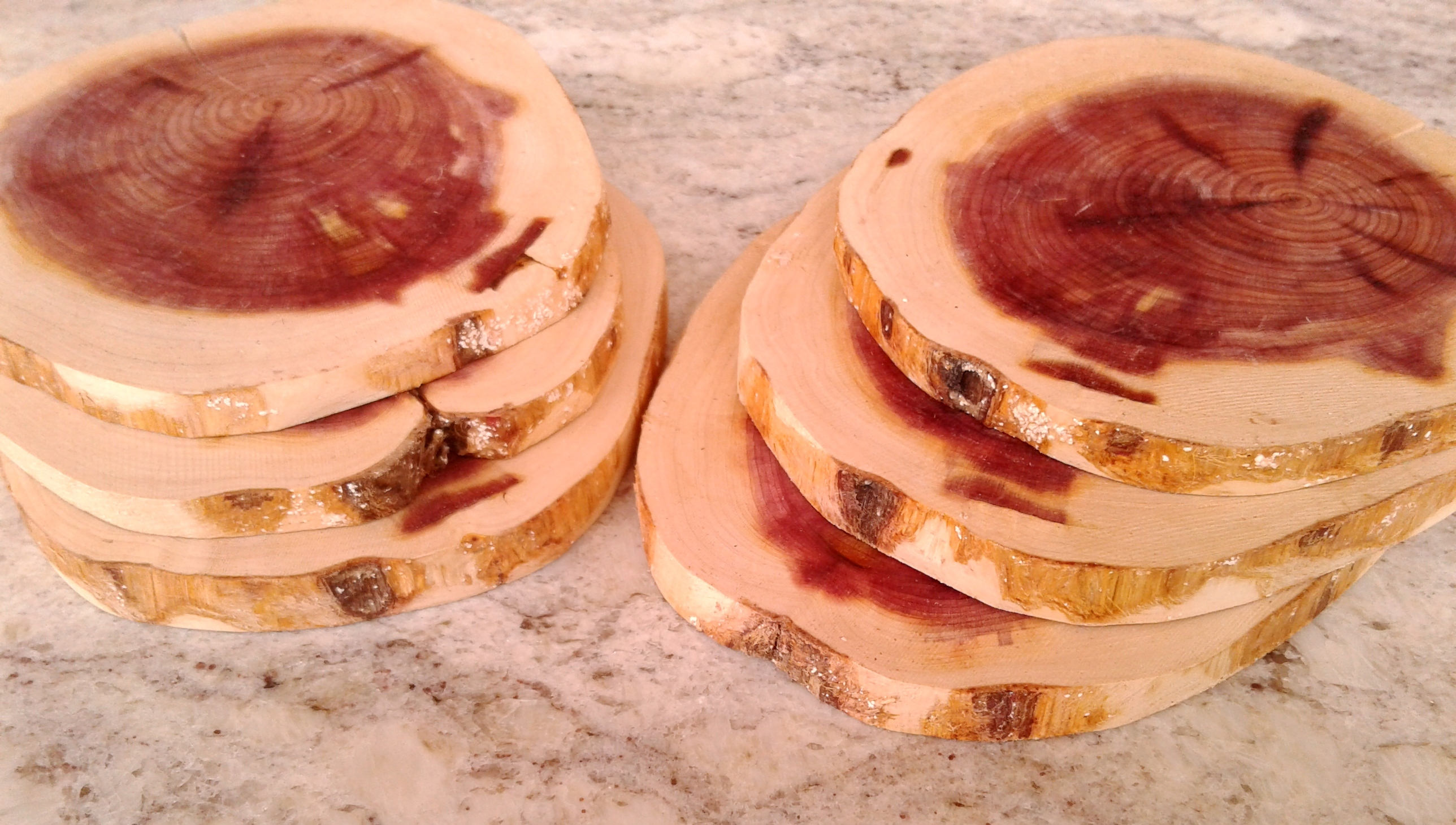 6 Waxed Red Cedar Slices, Vibrant Heartwood Color, US SHIPPING INCLUDED