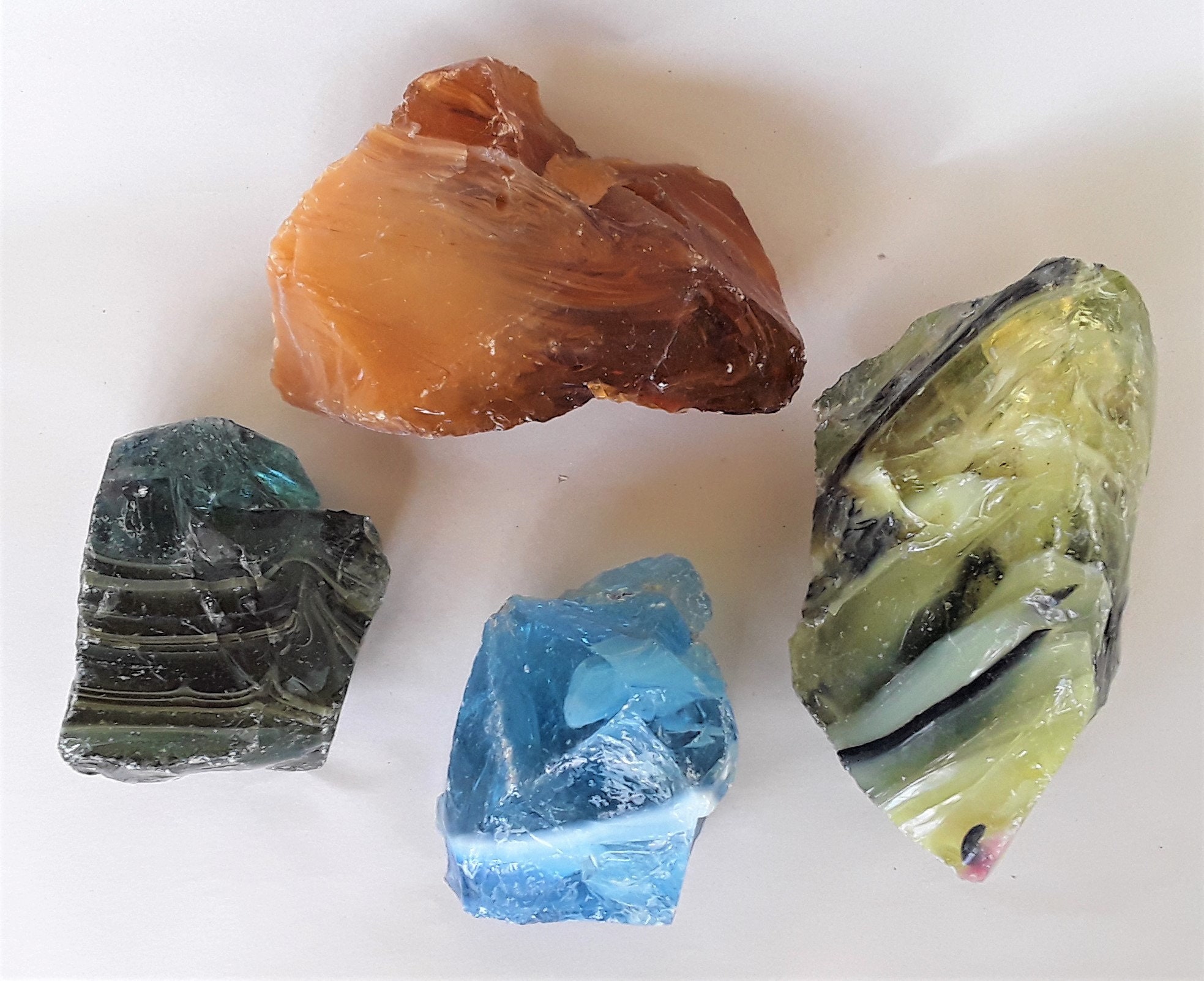4 Slag Glass Pieces, Perfect For Suncatchers FREE US SHIPPING