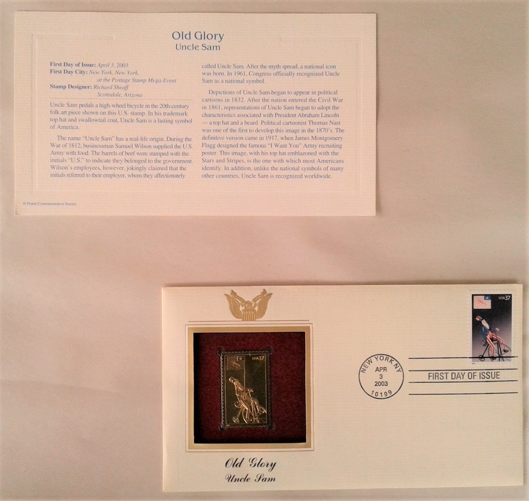 Old Glory First Day Issue Golden Replica Stamps, 5 Piece Set