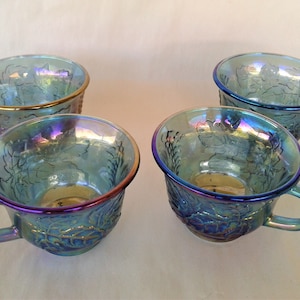 Carnival Glass Punch Bowl Cups, 4 Piece Set