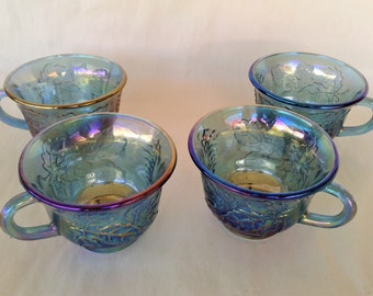 Carnival Glass Punch Bowl Cups, 4 Piece Set