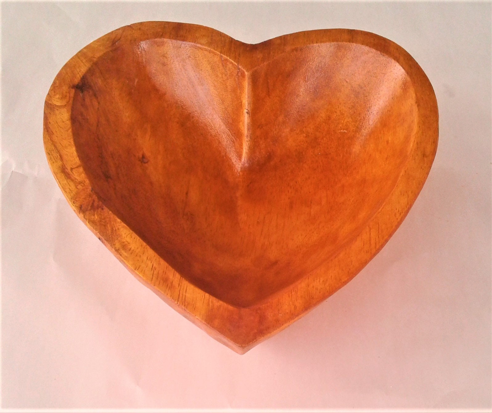 Large Hand Carved Heart Shaped Bowl
