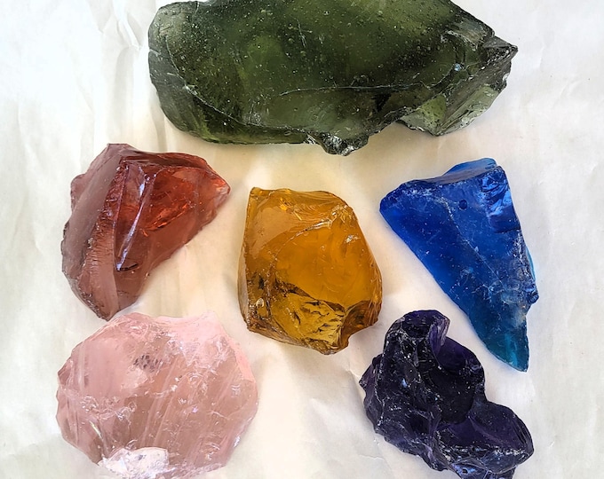 Multicolored Glass Cullet Set, 6 Pieces, Over 4-1/2 Pounds - Free US Shipping