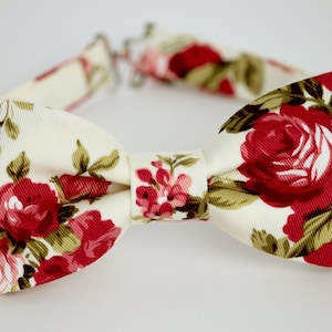Cream floral bow tie, mens floral bow tie, wedding bow tie, ivory floral bowtie, grooms, groomsmen, ring bearer bow tie, boys bow tie