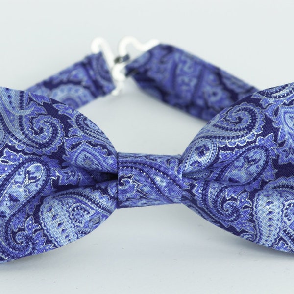 Blue paisley bow tie, men wedding bow tie, boys bow tie, prom bow tie, grooms, groomsmen, ringboy, blue silver bow tie, blue metallic silver