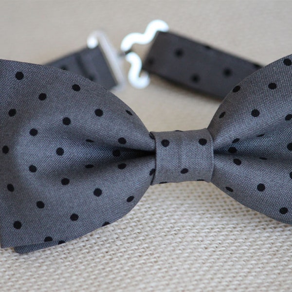 Grey black polka dots bow tie, charcoal bow tie, dark gray bow tie, wedding bow tie, boys, kids, mens bow tie, page boy outfit, ring bearer