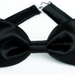 Corbata de lazo de satén negro, corbata de lazo de seda negra para hombre de boda y conjunto cuadrado de bolsillo, corbata de satén negro, pajarita sólida negra, novios, padrinos de boda