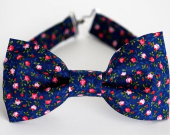 Blue floral bow tie, mens bow tie, wedding bow tie, kids boys bow tie, bow tie with flowers, blue pink bow tie, ring boy, grooms, groomsmen