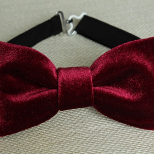Burgundy Velvet Bow Tie Mens Bordeaux Velvet Bowtie Wine Etsy