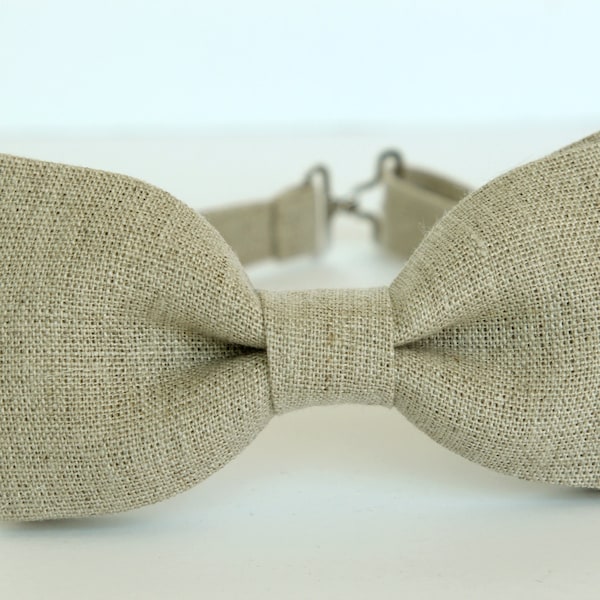 Natural linen bow tie, rustic wedding, groom linen bow tie, beige bow tie, mens linen bowtie, pocket square. boys linen bow tie, ring bearer