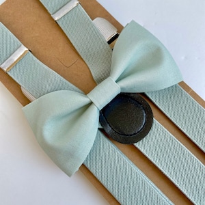 Pale sage bow tie and suspenders set, rustic wedding, grooms bow tie, mens dusty  sage boys bow tie, dusty sage suspenders