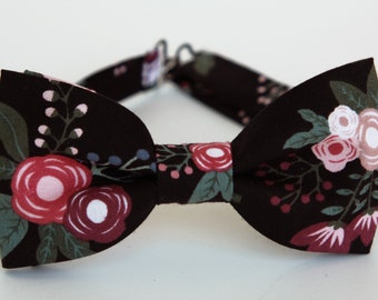 Black mauve floral bow tie, mens floral bow tie, wedding grooms bow tie, dusty pink flowers bowtie, gift for him, boys kids floral bowtie