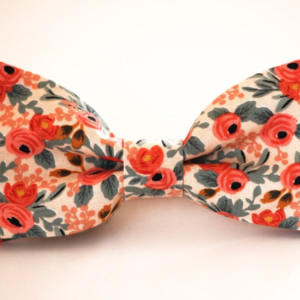 Peach floral bow tie, men'd wedding bow tie, groomsmen bow tie, groom bow tie, ringbearer bow tie, ringboy bow tie, boy's bow tie, coral tie