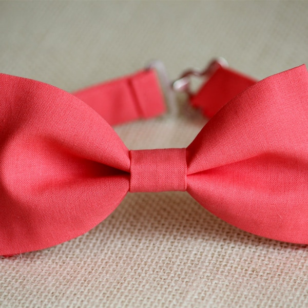 Coral pink bow tie, coral bow ties, men's wedding bow tie, boys bow tie, groomsmen bow tie, groom bowtie, salmon,, ringboy pre-tied bow tie