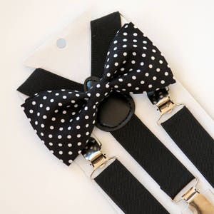 Bow Tie and Suspenders for boys, men, polka dot bowtie, suspenders for toddler, kid&#39;s mens suspenders, gift for boy, black and white bow tie