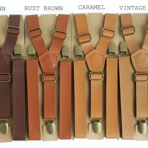 Faux leather suspenders for men and boys, rustic wedding suspenders, brown leather suspenders, vintage leather suspenders