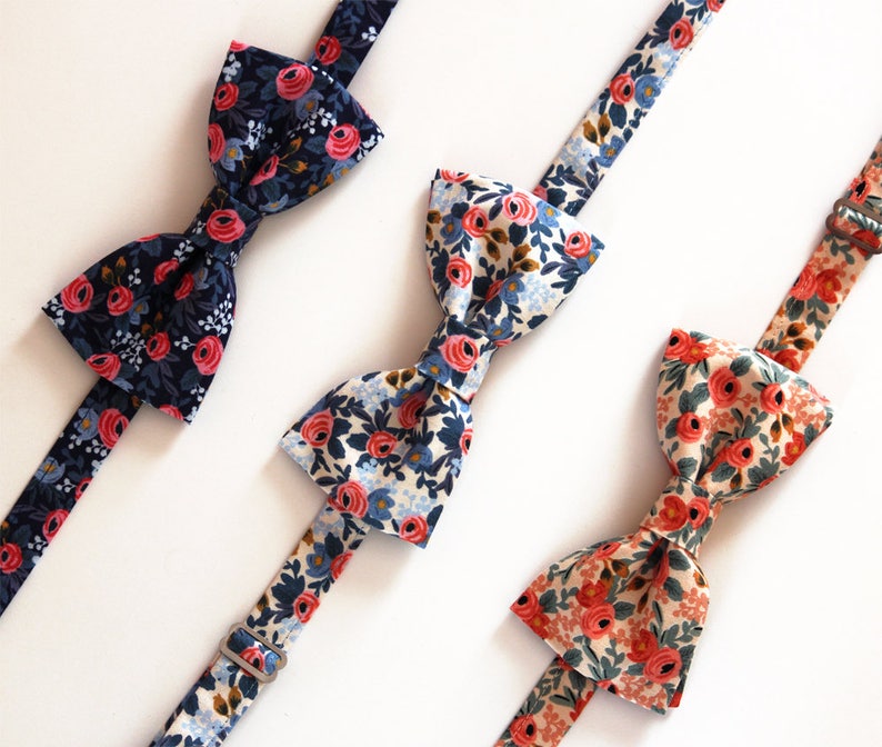 Peach Floral Bow Tie Men'd Wedding Bow Tie Groomsmen Bow Etsy