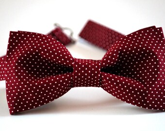Burgundy bow tie, men's bow tie, wedding bow tie, maroon pin dots bow tie, boys bow tie, wine bow tie, groomsmen bow tie, ringbearer bow tie