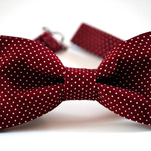 Burgundy bow tie, men's bow tie, wedding bow tie, maroon pin dots bow tie, boys bow tie, wine bow tie, groomsmen bow tie, ringbearer bow tie