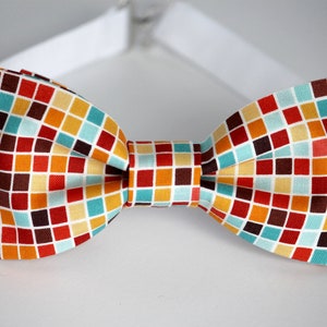 Mosaic bow tie, geometric bow tie, tiles bow tie, mens, boys bow tie, gift for him, unique geometry bowtie, pre-tied bow tie, squares bowtie