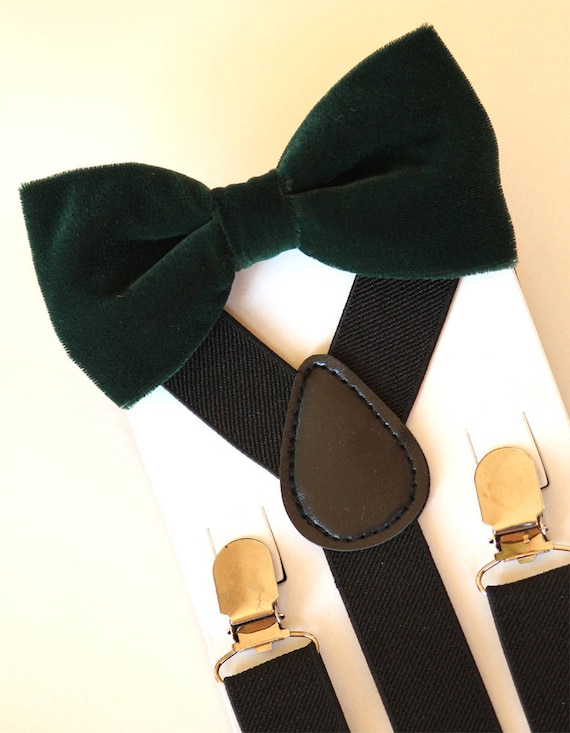 Bow tie and suspenders set for men, boys, Christmas bow tie and suspenders,  green velvet bow tie, boy's bow tie, kid's suspenders, toddler