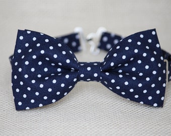 Navy white polka dot bow tie, navy bow tie, navy blue bow tie for boys, blue polka dot bow tie, ringboy bow tie, mens bow tie, kids bow tie