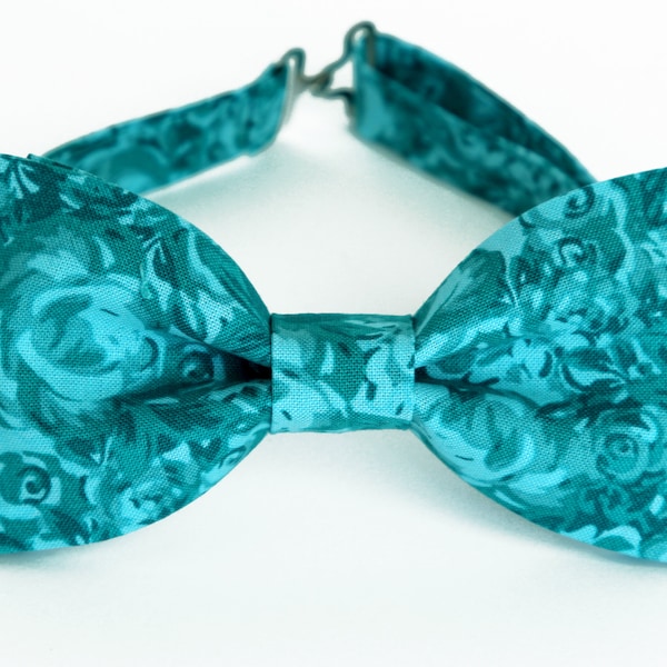 Turquoise floral bow tie, mens blue floral bow tie, wedding bow tie, teal bow tie, blue bow tie, grooms, ring boy, ringbeare, boys bow tie