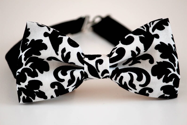 Black and white damask bow tie men's wedding bow tie Etsy