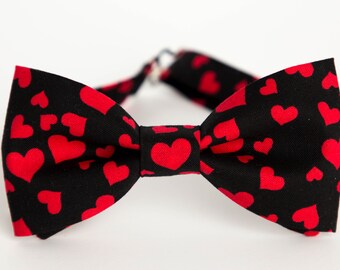 Black with red hearts bow tie, Valentine's Day bow tie, love bow tie, hearts bowtie, boys bow tie, mens bow tie, kids bow tie, black red bow