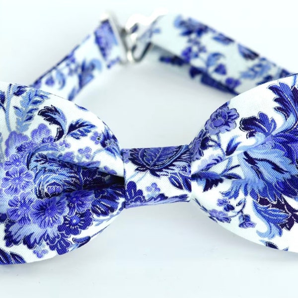 Blue white floral bow tie, mens wedding bow tie, blue bow tie, grooms bow tie, ringboy, ring bearer bow tie, kids bow tie, flower bowtie
