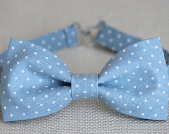 Light blue bow tie, mens bow tie blue and white polka dots, boys bow tie, wedding bow tie, groom bow tie, groomsmen bow tie, boy cute outfut