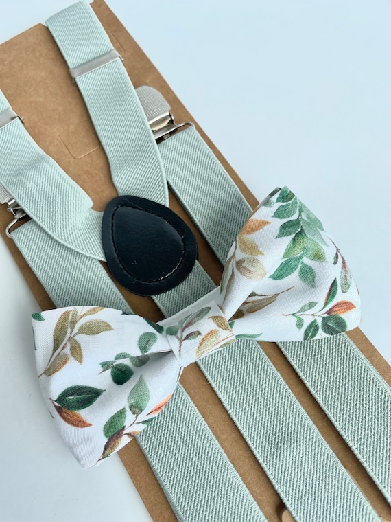 Set papillon con foglie verdi e bretelle color salvia, matrimonio