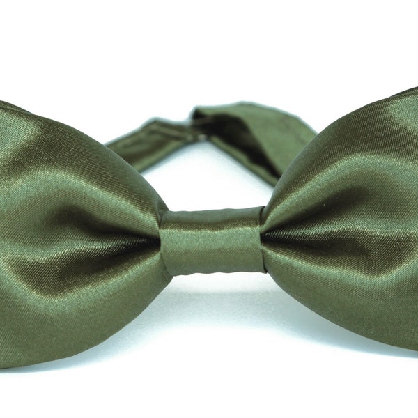 Olive satin bow tie, olive green silky bowtie, mens wedding bow tie, rustic, boho, groomsmen, grooms, ring bearer olive bow tie, boys bowtie