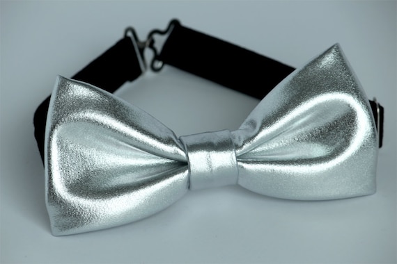 metallic silver bow tie