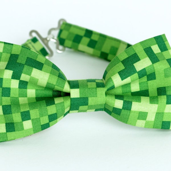 Minecraft green bit bow tie, green bow tie, gamer bow tie, gifts for him, boys bow tie, mens bow tie, minecraft pixel bowtie, fun bowties