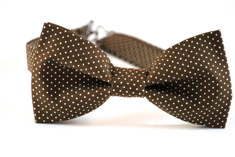 Brown Bow Tie Men's Brown White Pin Dots Bow Tie Wedding Etsy